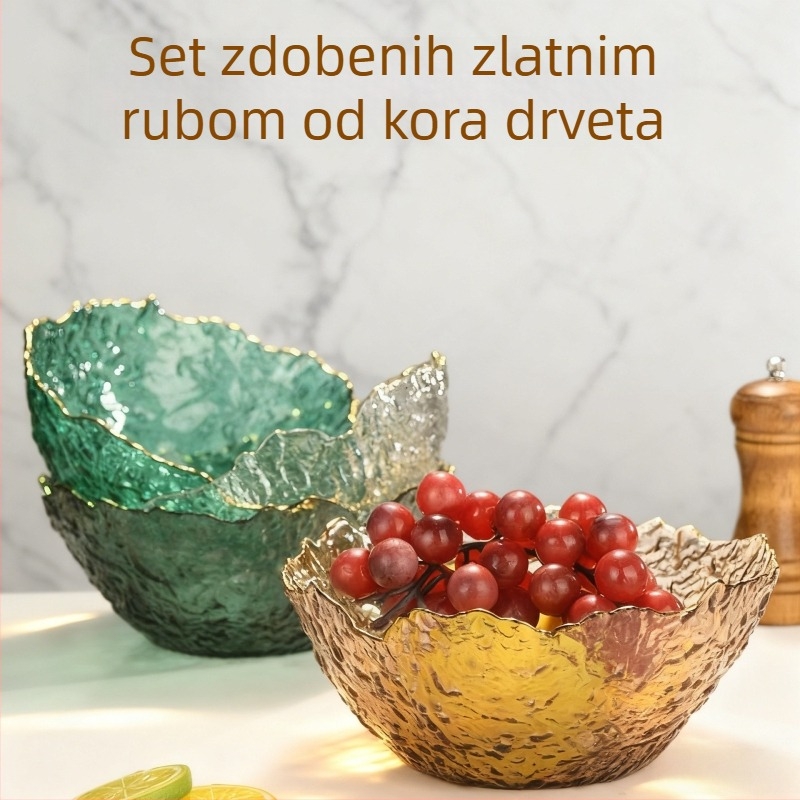 Stakleni set zdjela, okrugli oblik, otporno na toplinu staklo, raznovrsni uzorci, moguć tisk logotipa, nije pogodno za mikrovalnu, idealno za salate i deserte