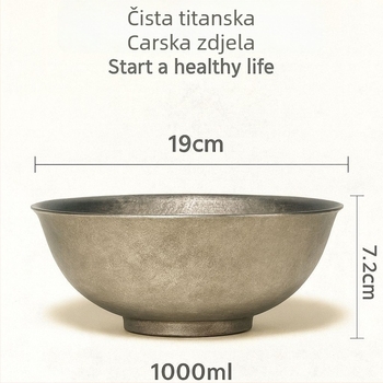 Parna zdjela od titanijeve legure, okrugla, površina od čistog titana, antibakterijska, otporna na toplinu, mikrovalna sigurna, prilagodljiva — moderni minimalistički stil