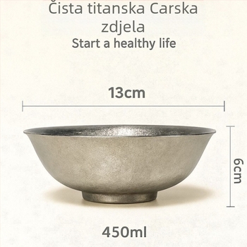 Parna zdjela od titanijeve legure, okrugla, površina od čistog titana, antibakterijska, otporna na toplinu, mikrovalna sigurna, prilagodljiva — moderni minimalistički stil