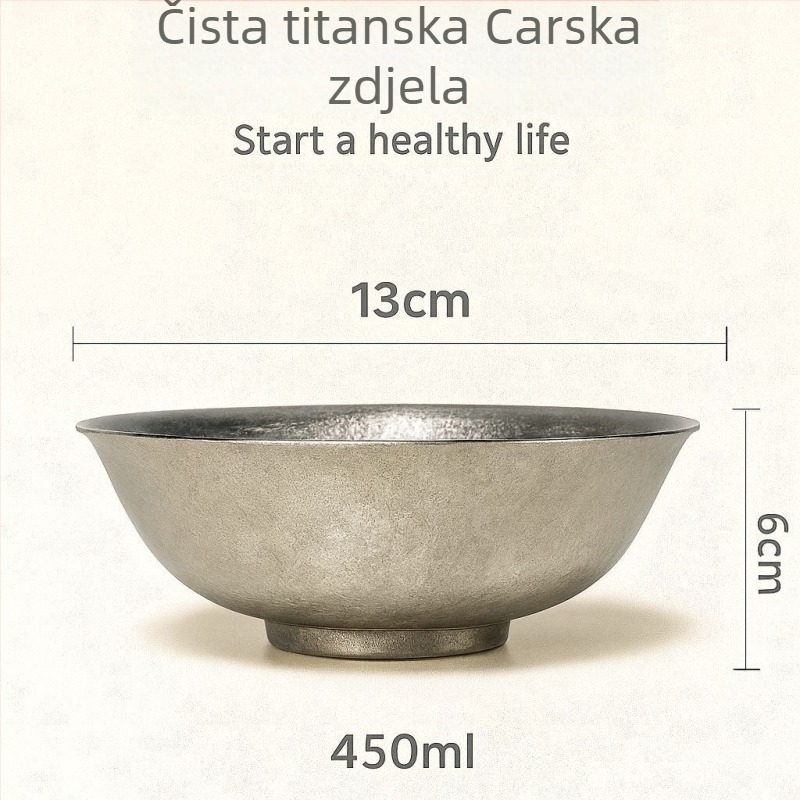 Parna zdjela od titanijeve legure, okrugla, površina od čistog titana, antibakterijska, otporna na toplinu, mikrovalna sigurna, prilagodljiva — moderni minimalistički stil