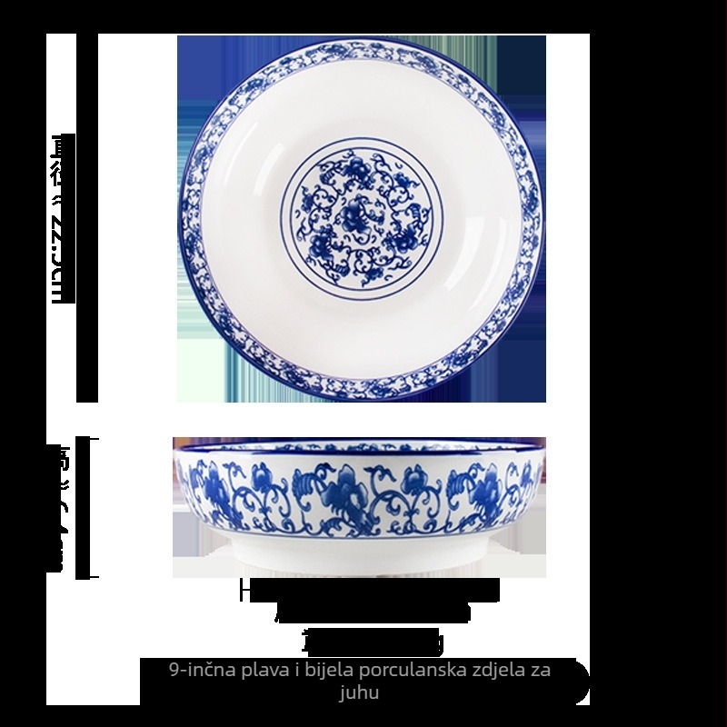 Porcelanska zdjela za juhu, cvjetni uzorak, okruglog oblika, kompatibilna s mikrovalnom pećnicom, prilagodljiva
