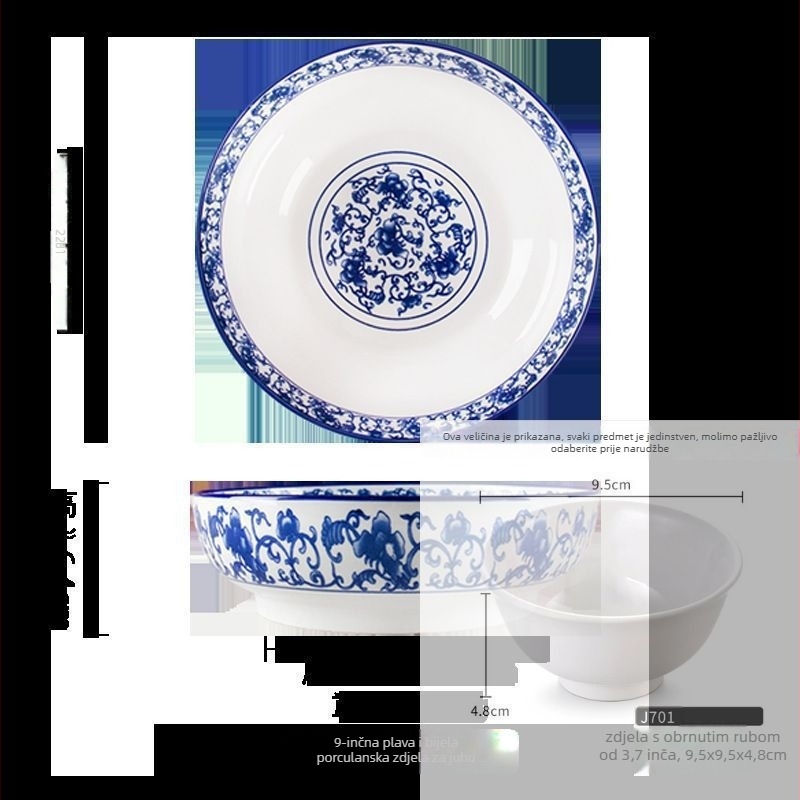 Porcelanska zdjela za juhu, cvjetni uzorak, okruglog oblika, kompatibilna s mikrovalnom pećnicom, prilagodljiva