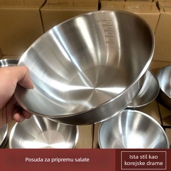 Posuda od prehrambene inox čelika s mjernom skalom za pranje povrća i mijesanje tijesta, okrugla kuhinjska zdjela s brušenom površinom, ekstra debela
