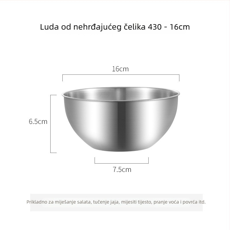 Posuda od prehrambene inox čelika s mjernom skalom za pranje povrća i mijesanje tijesta, okrugla kuhinjska zdjela s brušenom površinom, ekstra debela
