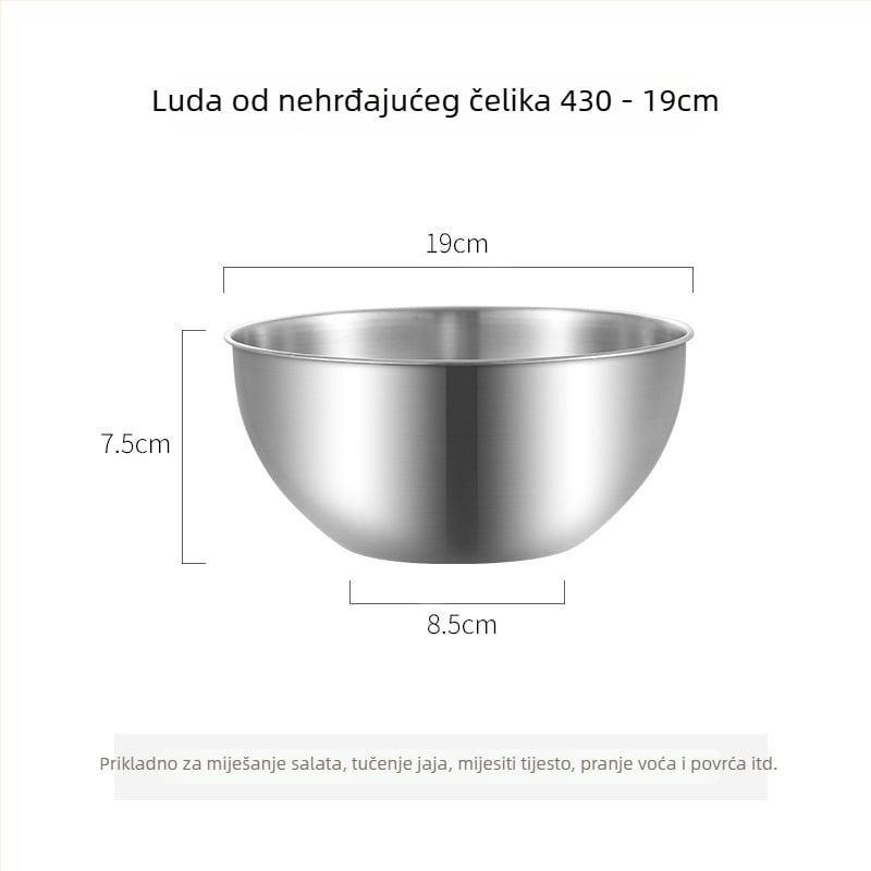 Posuda od prehrambene inox čelika s mjernom skalom za pranje povrća i mijesanje tijesta, okrugla kuhinjska zdjela s brušenom površinom, ekstra debela
