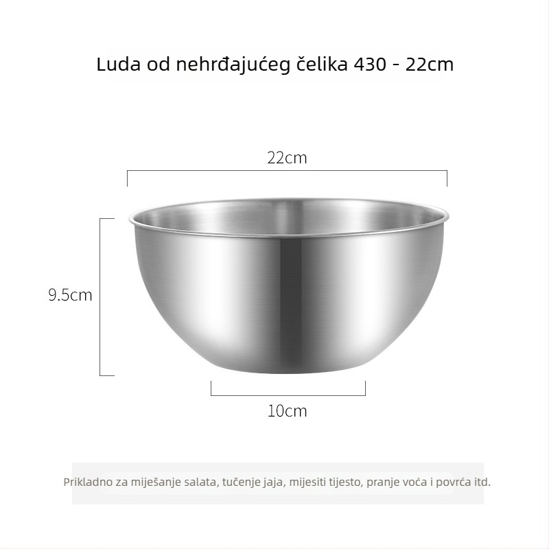 Posuda od prehrambene inox čelika s mjernom skalom za pranje povrća i mijesanje tijesta, okrugla kuhinjska zdjela s brušenom površinom, ekstra debela