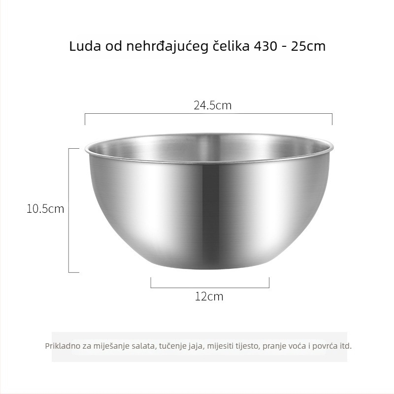 Posuda od prehrambene inox čelika s mjernom skalom za pranje povrća i mijesanje tijesta, okrugla kuhinjska zdjela s brušenom površinom, ekstra debela