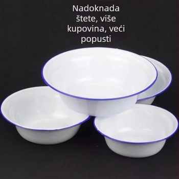 Emajlirana jušna zdjela, retro stil, okrugli oblik, porcelanska površina, mikrovalna nije pogodna