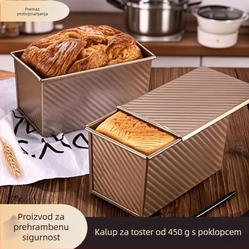 Kalup za tost s poklopcem, prehrambene kvalitete, kapaciteta 450 g, nelepiv, za pećnicu