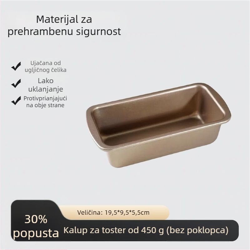 Kalup za tost s poklopcem, prehrambene kvalitete, kapaciteta 450 g, nelepiv, za pećnicu
