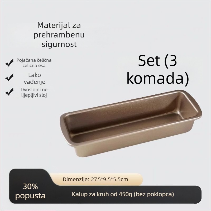 Kalup za tost s poklopcem, prehrambene kvalitete, kapaciteta 450 g, nelepiv, za pećnicu