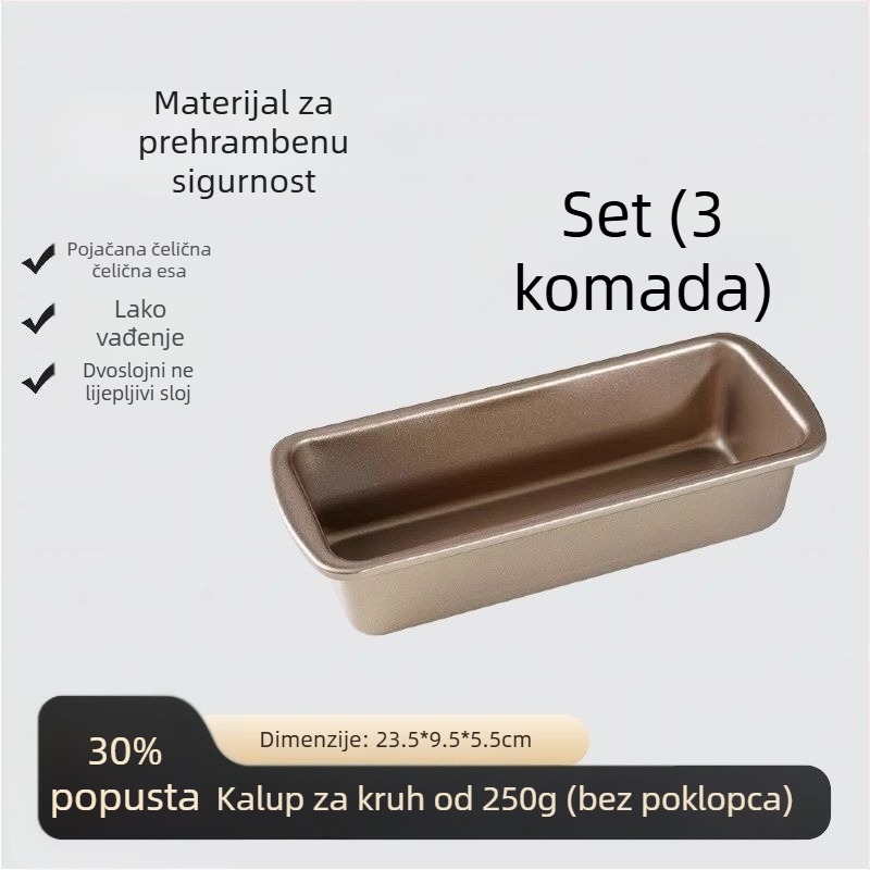 Kalup za tost s poklopcem, prehrambene kvalitete, kapaciteta 450 g, nelepiv, za pećnicu