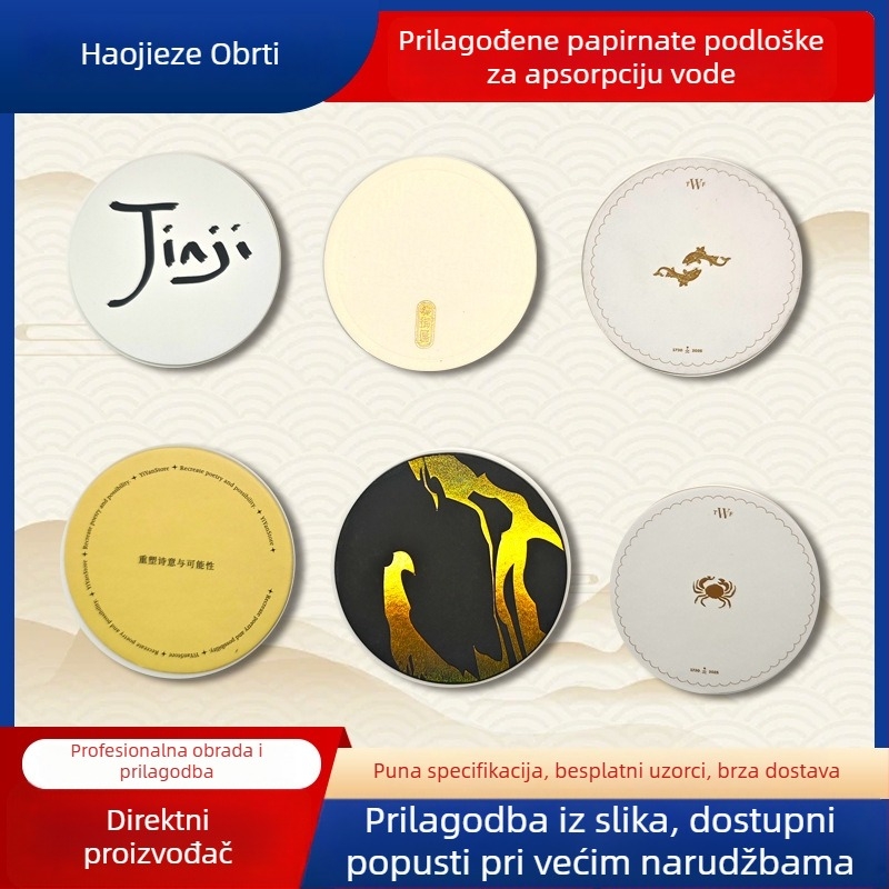 Absorbirajući papirnati podmetači za čaše, okrugli, jednobojni dizajn, moderni minimalistički stil, materijal: papir, izlaze 2025.