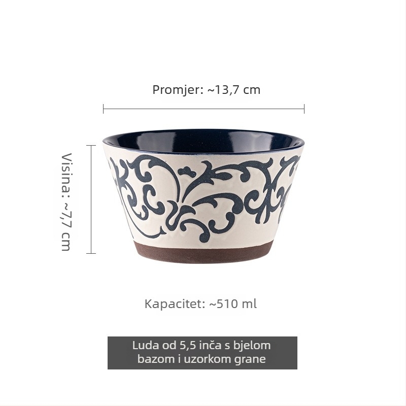 Porcelanske zdjele u japanskom stilu sa reljefnim uzorkom ispod glazure, konična zdjela za rižu, velik kapacitet, retro posuđe