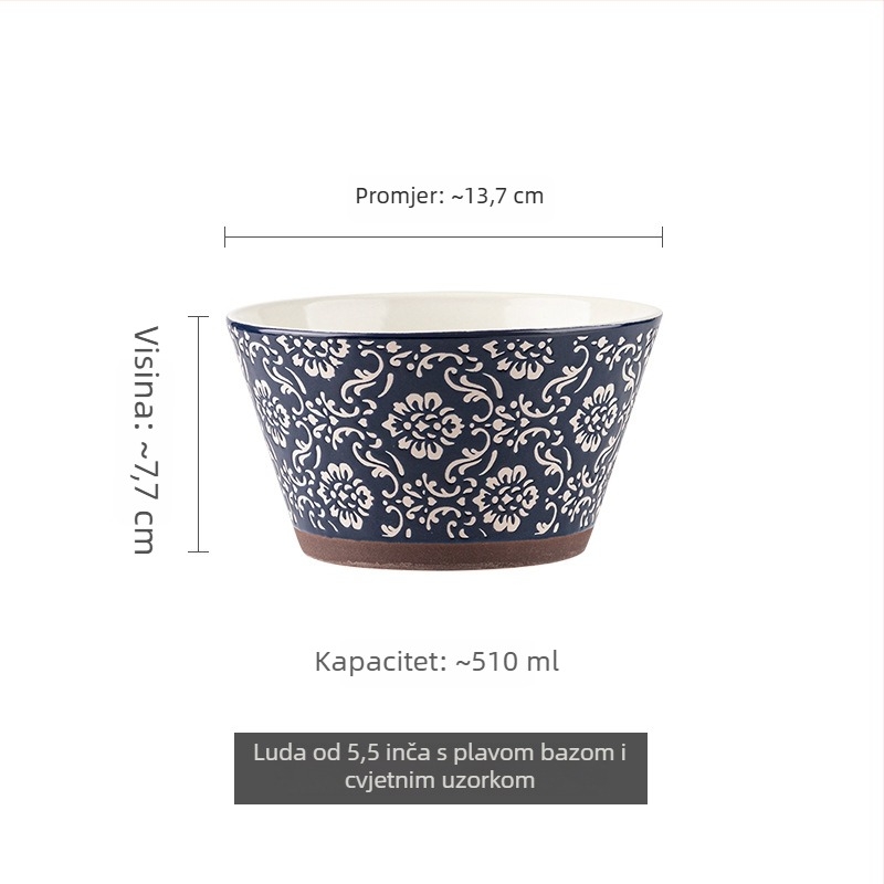Porcelanske zdjele u japanskom stilu sa reljefnim uzorkom ispod glazure, konična zdjela za rižu, velik kapacitet, retro posuđe