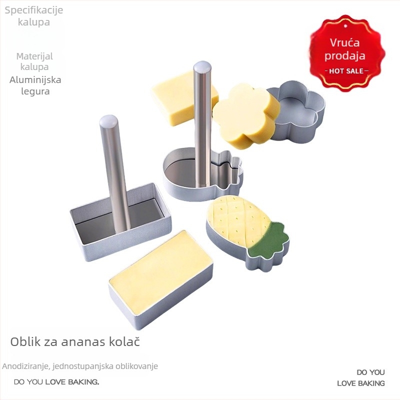 Set kalupa za kekse od aluminijske legure za pečenje, s nepravilnim oblicima: ananas, srce, pravokutnik i cvijet