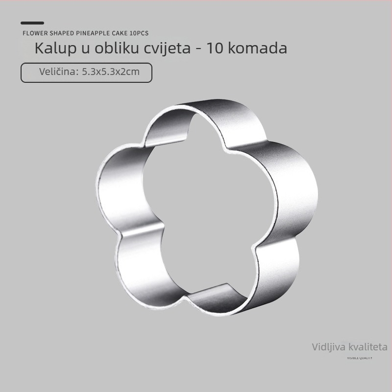 Set kalupa za kekse od aluminijske legure za pečenje, s nepravilnim oblicima: ananas, srce, pravokutnik i cvijet