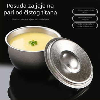 Posuda od čistog titana za kuhanje na pari jaja – jednofarbni uzorak, glazura sa snježnim pahuljama, moderan minimalistički luksuzni stil