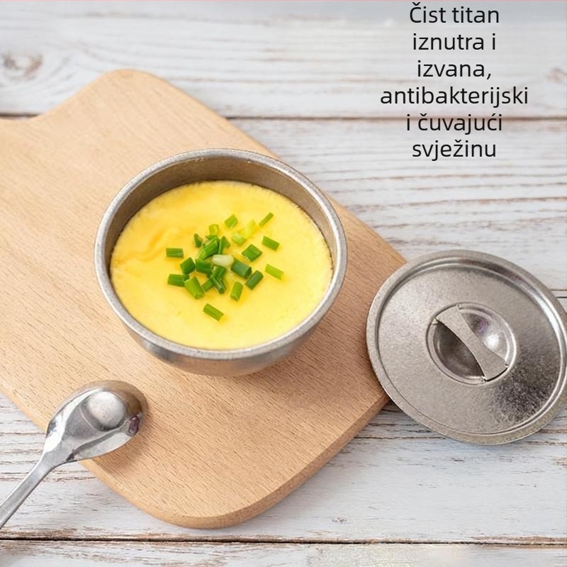 Posuda od čistog titana za kuhanje na pari jaja – jednofarbni uzorak, glazura sa snježnim pahuljama, moderan minimalistički luksuzni stil