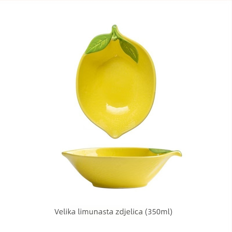 Porcelanski set posuđa s motivom limuna, sladak crtani uzorak – zdjele i tanjuri za desert, salatu i rižu, otporan na mikrovalnu pećnicu, prilagodljiv, pogodan poklon
