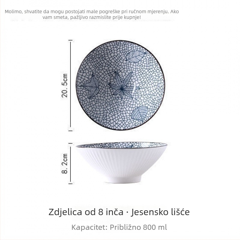 Japanski stil konusna zdjela za ramen, keramično posuđe za kućnu upotrebu, velika zdjela za rezance, promjer oko 18 cm, moderni minimalistički dizajn.
