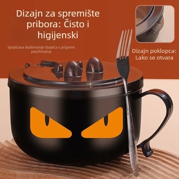 Posuda od nehrđajućeg čelika za rezance s poklopcem, odvodni dizajn, set štapića, polirana površina