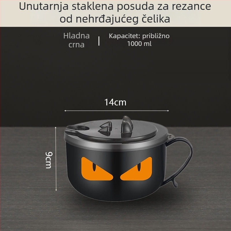 Posuda od nehrđajućeg čelika za rezance s poklopcem, odvodni dizajn, set štapića, polirana površina