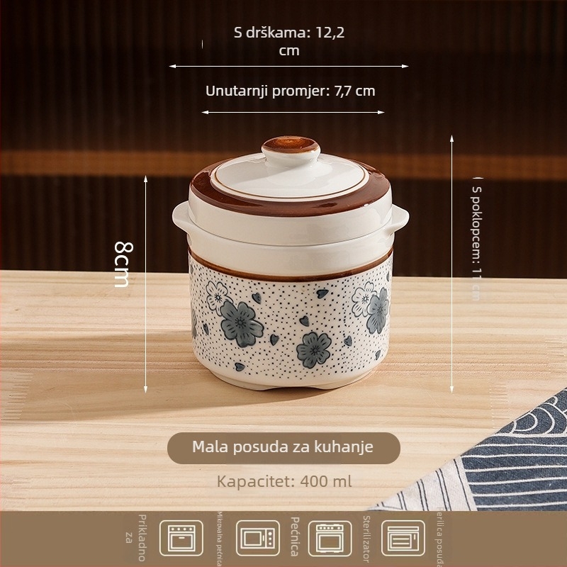 Vintage japanskog stila keramički lonac za parenje s podglazurnom glazurom