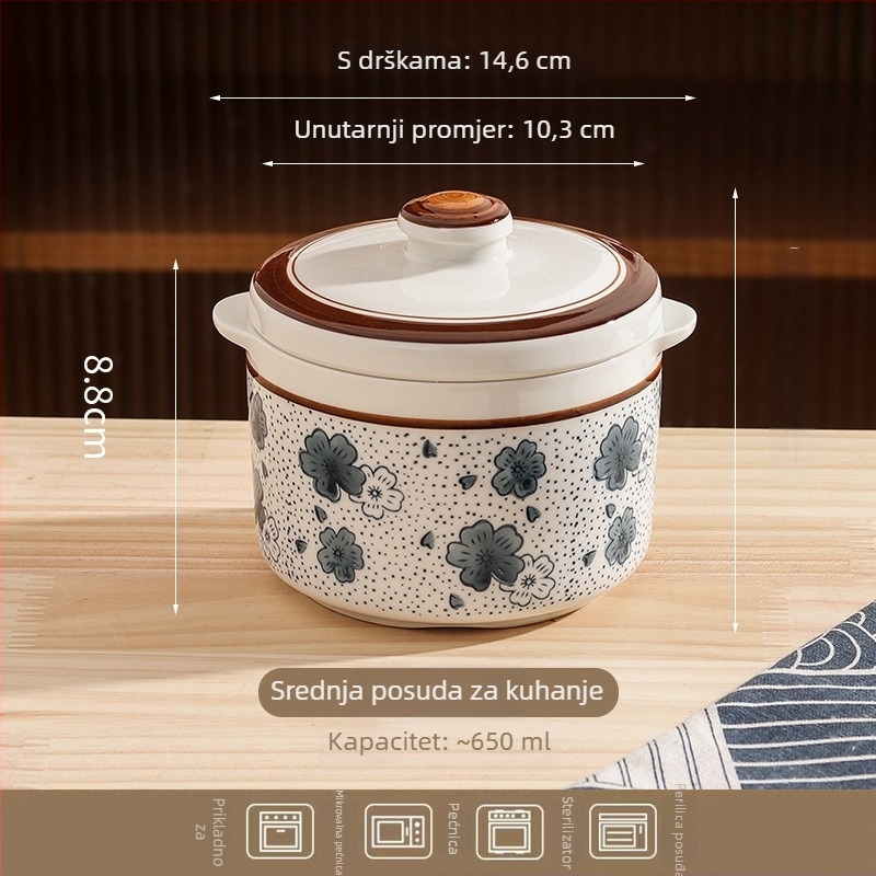 Vintage japanskog stila keramički lonac za parenje s podglazurnom glazurom