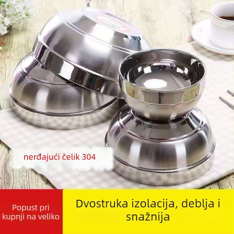 Posuda od 304 nehrđajućeg čelika, izolirana, s kompletnim setom štapića za jelo – dvostruka stijena, otporna na padove, pogodna za kantinu i kućnu uporabu