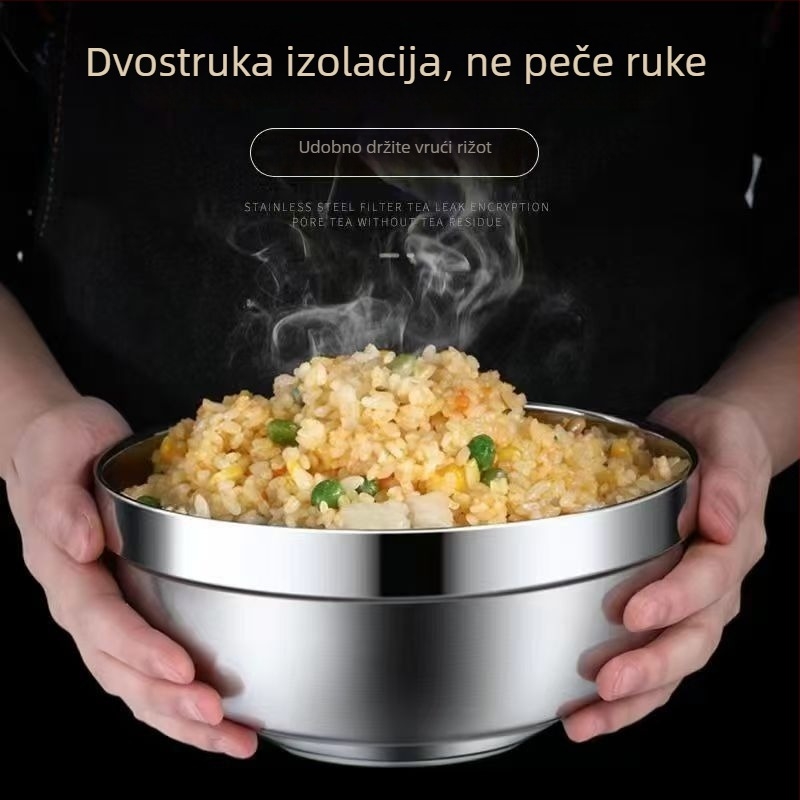 Posuda od 304 nehrđajućeg čelika, izolirana, s kompletnim setom štapića za jelo – dvostruka stijena, otporna na padove, pogodna za kantinu i kućnu uporabu