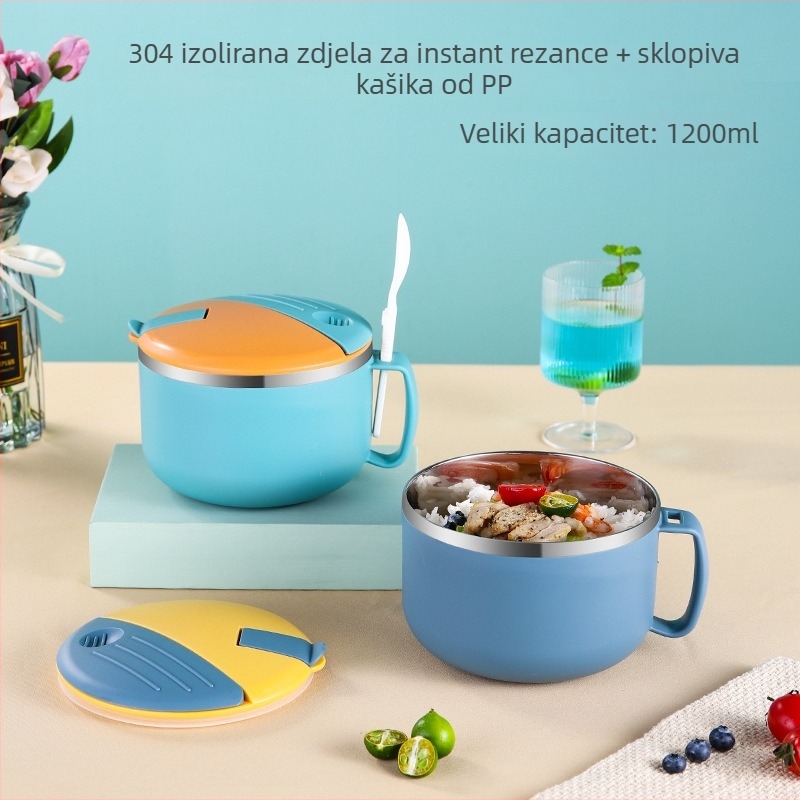 Posuda za instantnu nudlu od 304 nehrđajućeg čelika, zatvorena i izolirana, pogodna za mikrovalnu