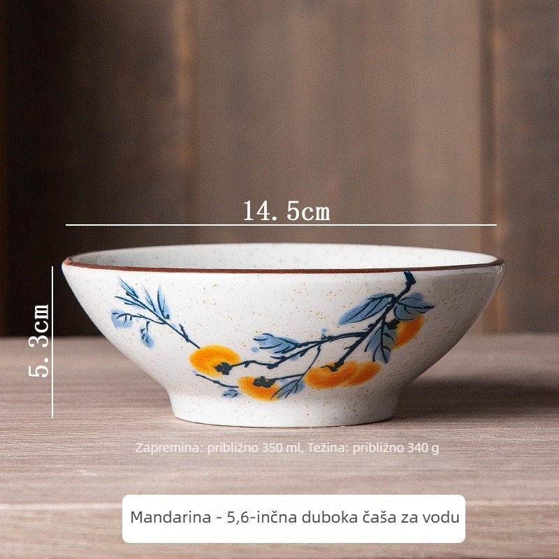 Porcelanska zdjela s motivom biljaka i cvijeća, ispod glazure boje, lagani luksuzni retro stil, okrugli oblik, pogodna za mikrovalnu pećnicu