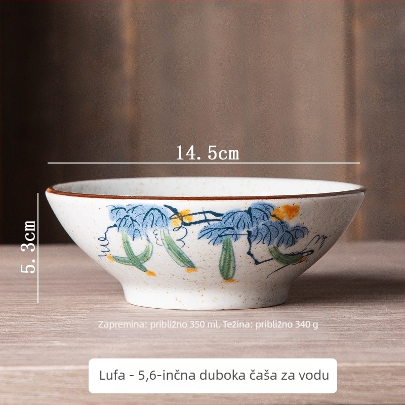 Porcelanska zdjela s motivom biljaka i cvijeća, ispod glazure boje, lagani luksuzni retro stil, okrugli oblik, pogodna za mikrovalnu pećnicu