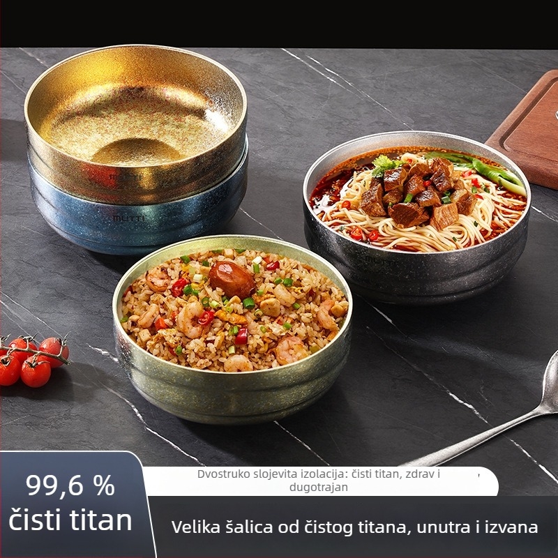 Mu Titanium Dvoslojna titanijska zdjela za kućnu upotrebu, kineskog stila, mat završetak, nije sigurna u mikrovalnu, prilagodljiva