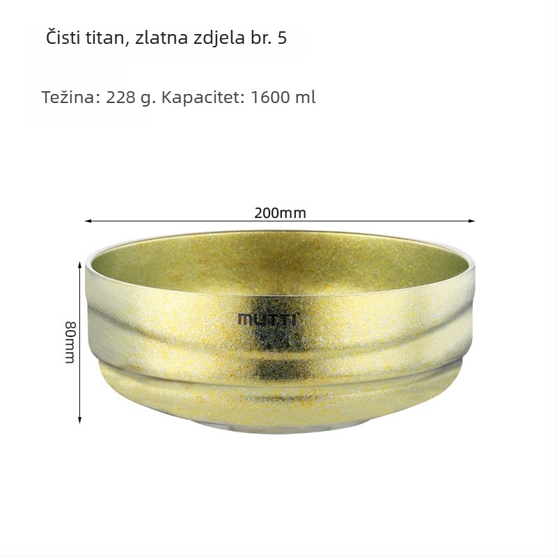 Mu Titanium Dvoslojna titanijska zdjela za kućnu upotrebu, kineskog stila, mat završetak, nije sigurna u mikrovalnu, prilagodljiva
