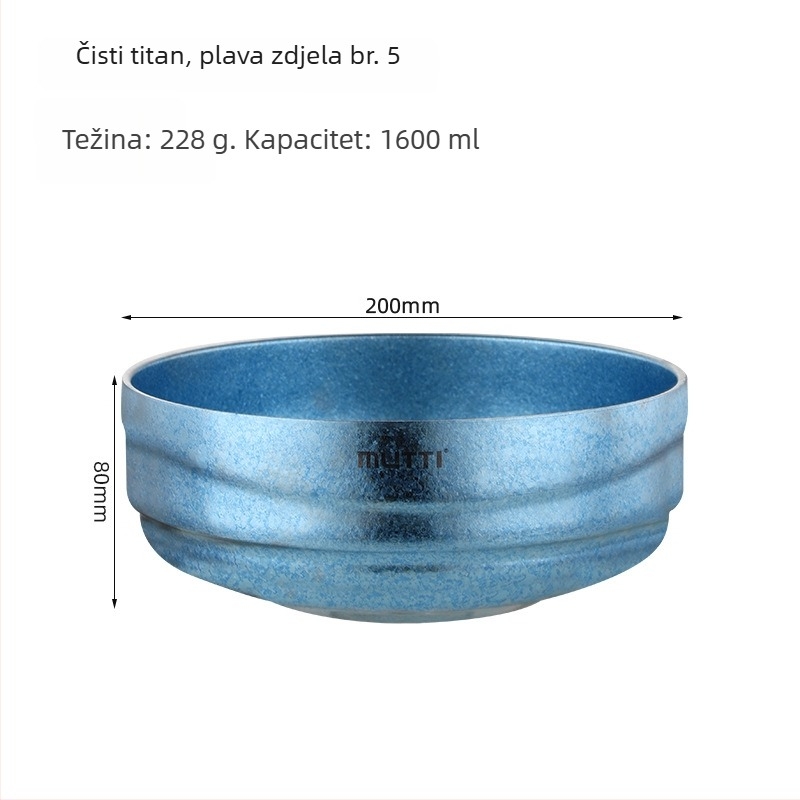 Mu Titanium Dvoslojna titanijska zdjela za kućnu upotrebu, kineskog stila, mat završetak, nije sigurna u mikrovalnu, prilagodljiva