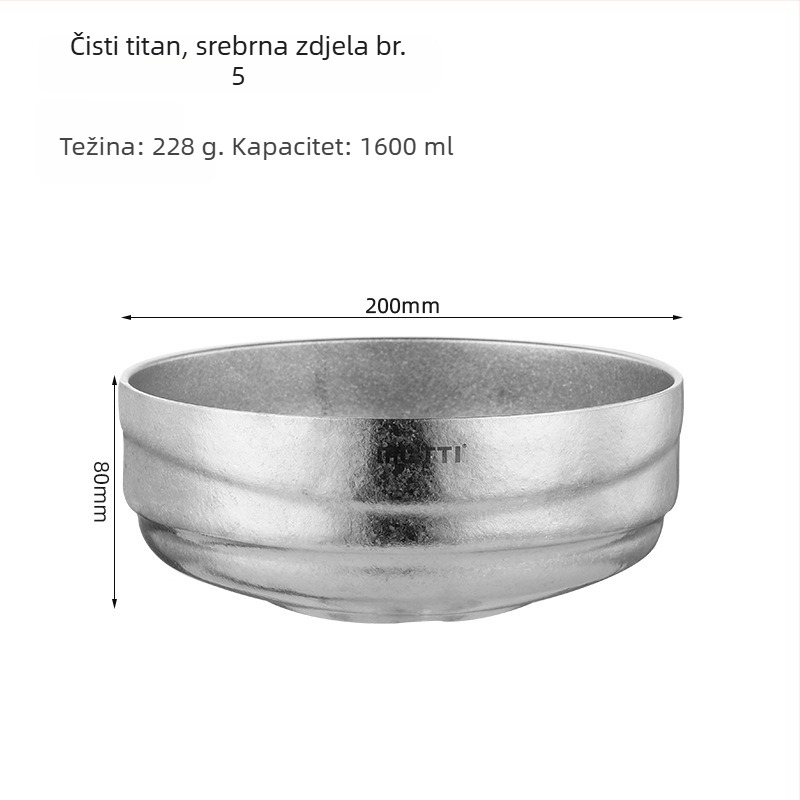 Mu Titanium Dvoslojna titanijska zdjela za kućnu upotrebu, kineskog stila, mat završetak, nije sigurna u mikrovalnu, prilagodljiva