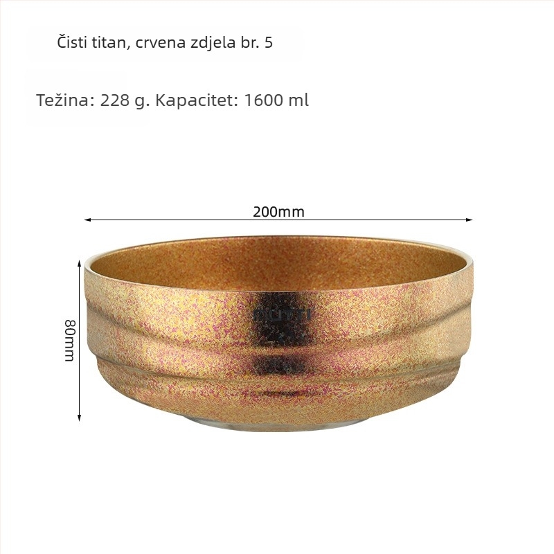 Mu Titanium Dvoslojna titanijska zdjela za kućnu upotrebu, kineskog stila, mat završetak, nije sigurna u mikrovalnu, prilagodljiva