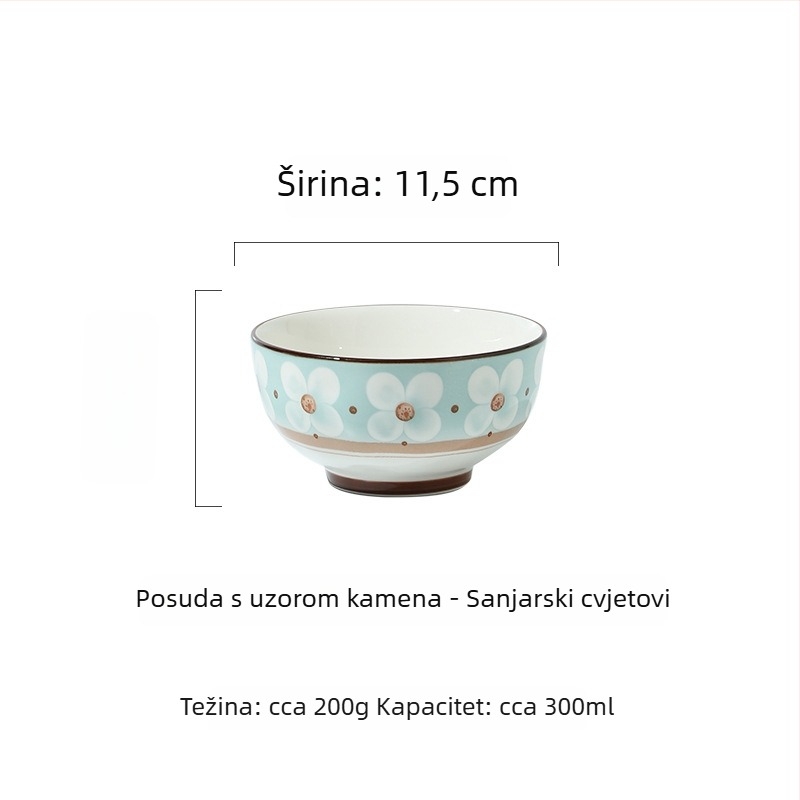 Hongjiaxing porculanska zdjela za rižu, okruglog oblika, podglazurna boja površine, otporna na mikrovalnu