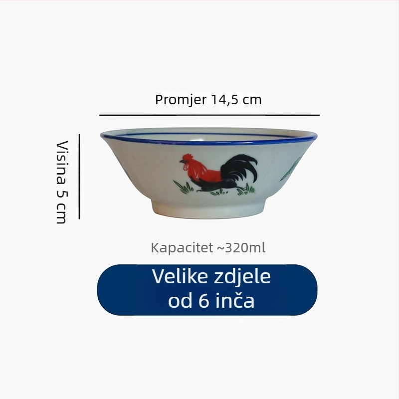 Porcelanska okrugla zdjela s prugastim uzorkom, mikrovalno otporna, tiskano logo