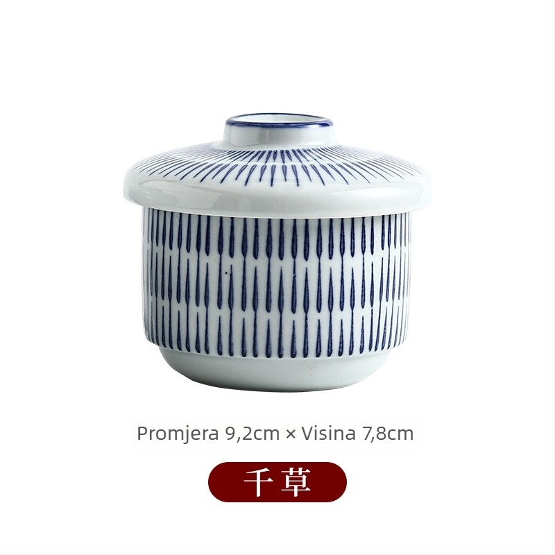 Porcelanska kružna zdjela juhe s poklopcem, japanskog stila, mikrovalna sigurna, s podglazurnim premazom, mogućnost prilagodbe