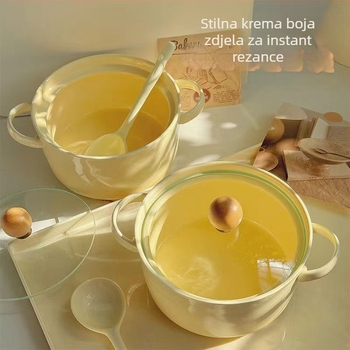 Porcelanski zdjelu za nudle s poklopcem i dvije ručke, mikrovalna kompatibilna, zaštita od opeklina