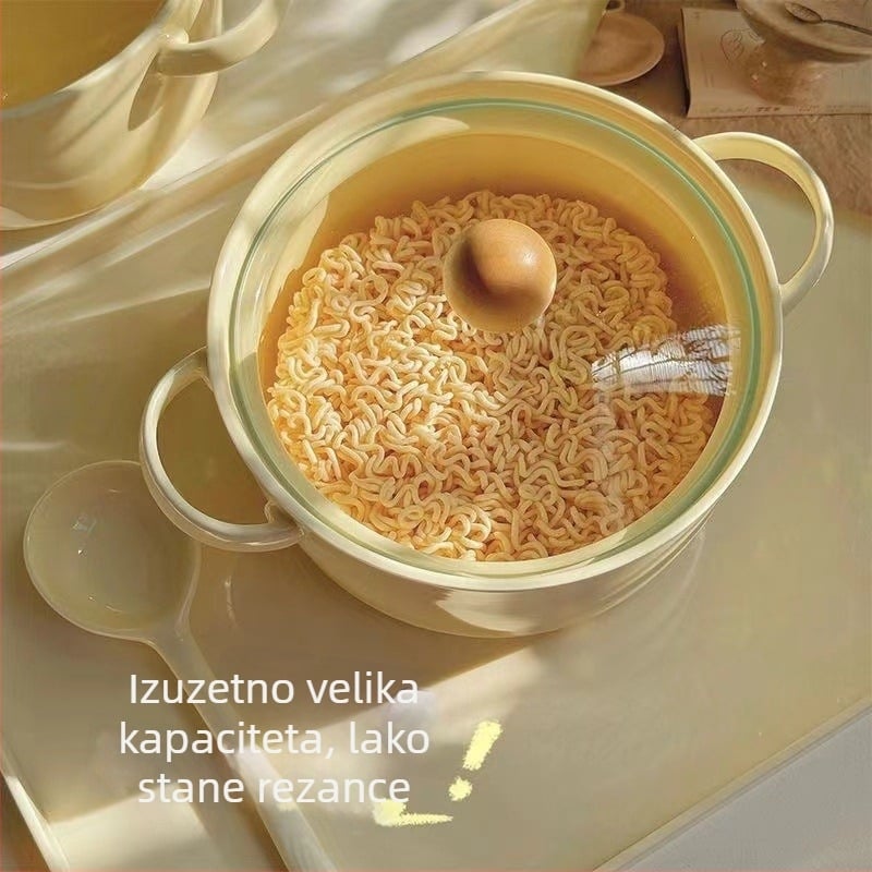 Porcelanski zdjelu za nudle s poklopcem i dvije ručke, mikrovalna kompatibilna, zaštita od opeklina