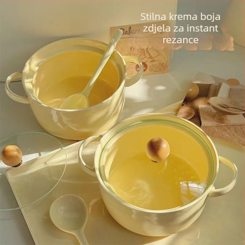 Porcelanski zdjelu za nudle s poklopcem i dvije ručke, mikrovalna kompatibilna, zaštita od opeklina