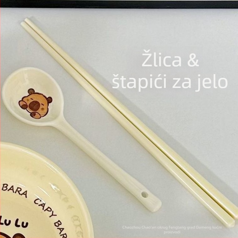 Keramična zdjela za jednu osobu s držalom – karikatura motiv ispod glazure, sladak stil, porijeklo: Čaozhou, materijal: keramika