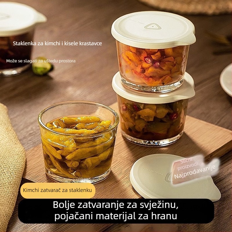 Staklena posuda za pohranu s hermetičnim poklopcem, nepropusna, prehrambena kvaliteta, za kiselo povrće, pohrana u hladnjaku, sprječava miješanje okusa, mala zdjelica za kiselo povrće