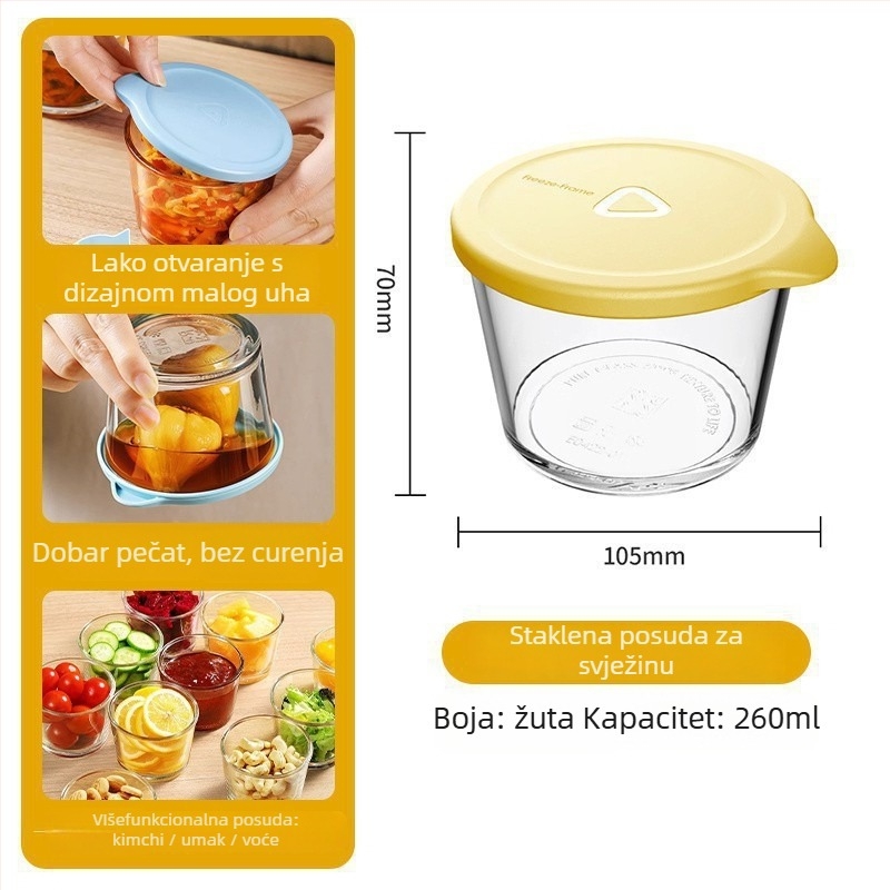 Staklena posuda za pohranu s hermetičnim poklopcem, nepropusna, prehrambena kvaliteta, za kiselo povrće, pohrana u hladnjaku, sprječava miješanje okusa, mala zdjelica za kiselo povrće