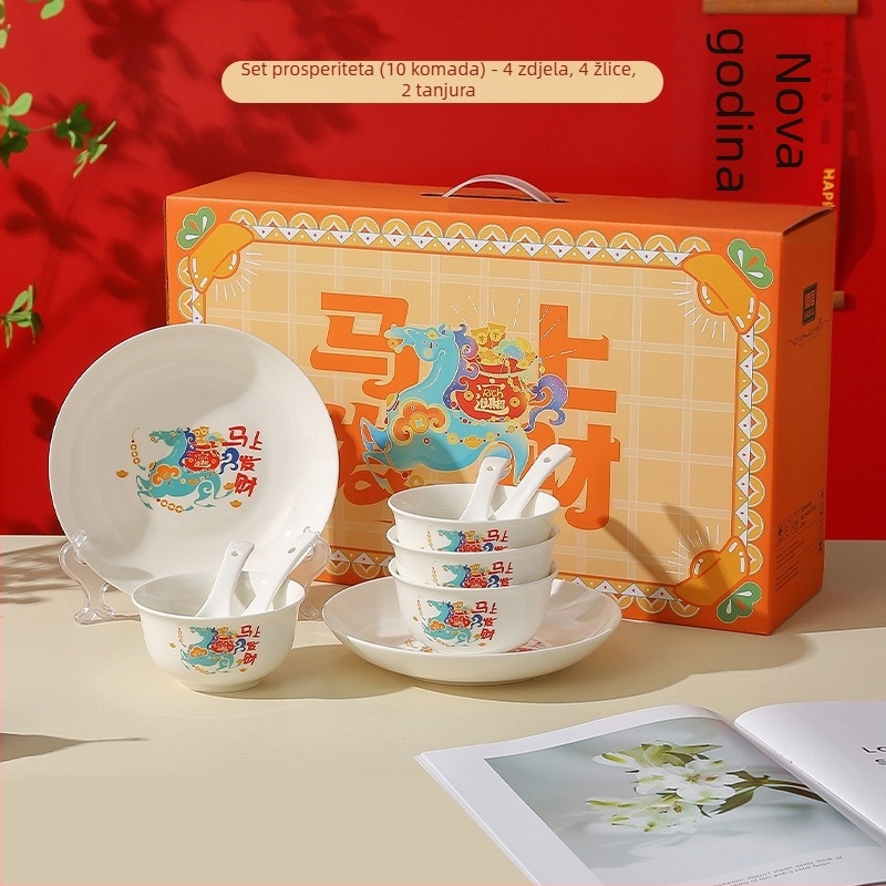 Set porcelanskih zdjela i tanjura iz Čao-čou, zdjele za rižu 300 ml, ručna izrada, novi kineski stil, motiv sreće