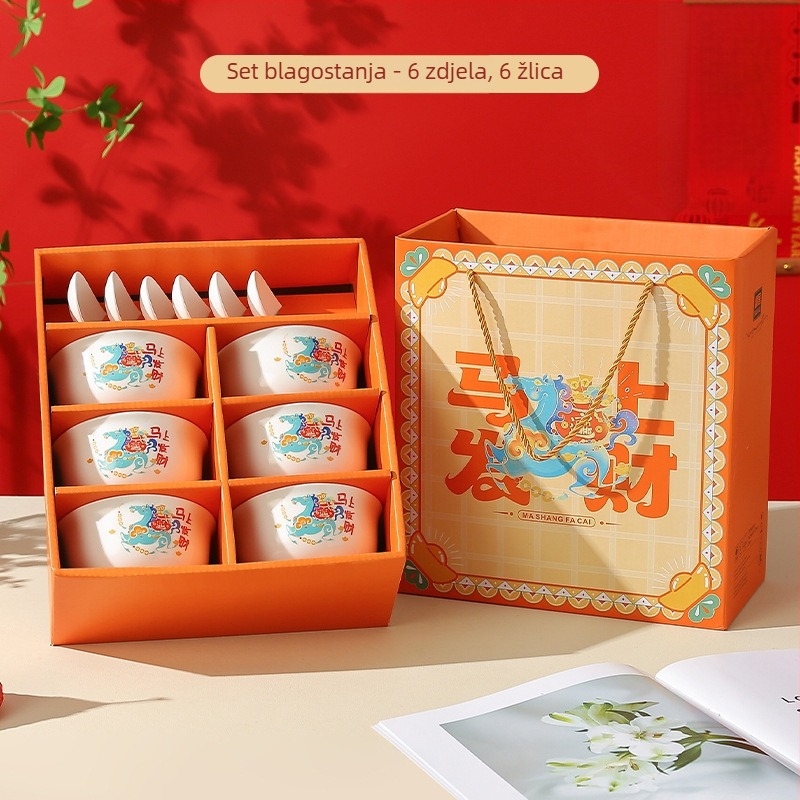 Set porcelanskih zdjela i tanjura iz Čao-čou, zdjele za rižu 300 ml, ručna izrada, novi kineski stil, motiv sreće